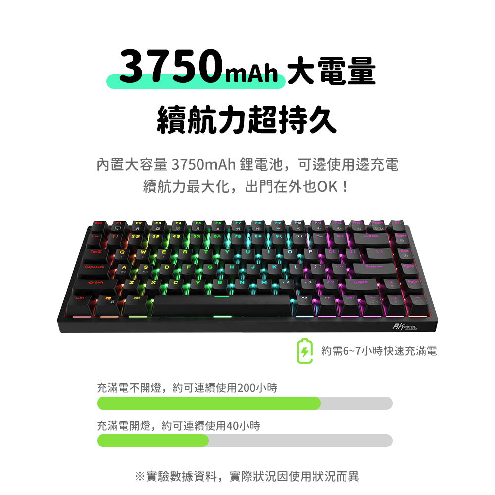 【RK】RK84 75% 藍牙三模無線機械鍵盤 茶軸 RGB 黑色