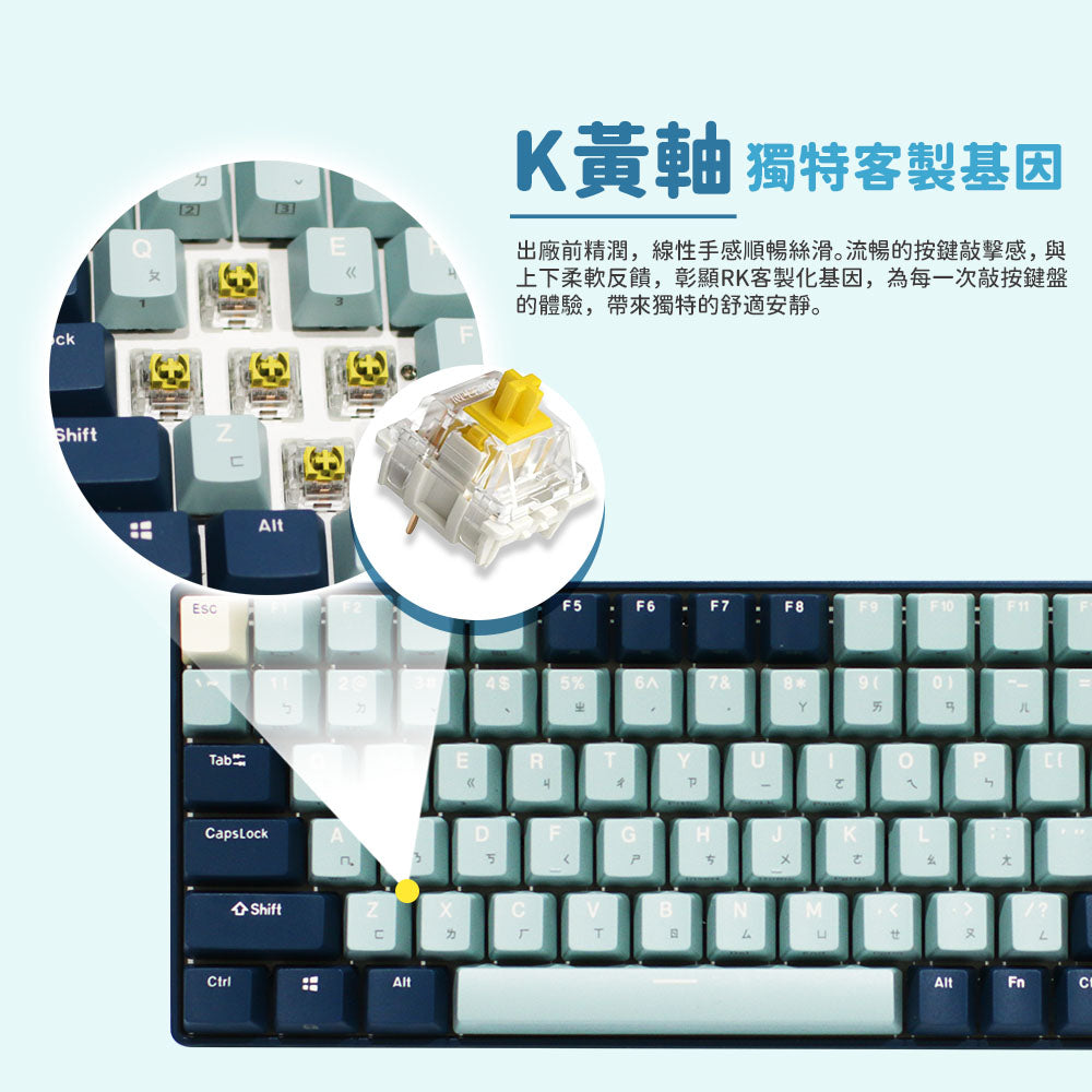 【RK】96 90% 藍牙三模無線機械鍵盤K黃軸 RGB 森林藍|中文