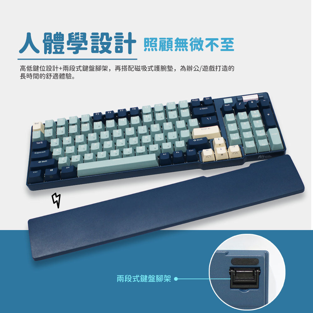 【RK】96 90% 藍牙三模無線機械鍵盤K黃軸 RGB 森林藍|中文