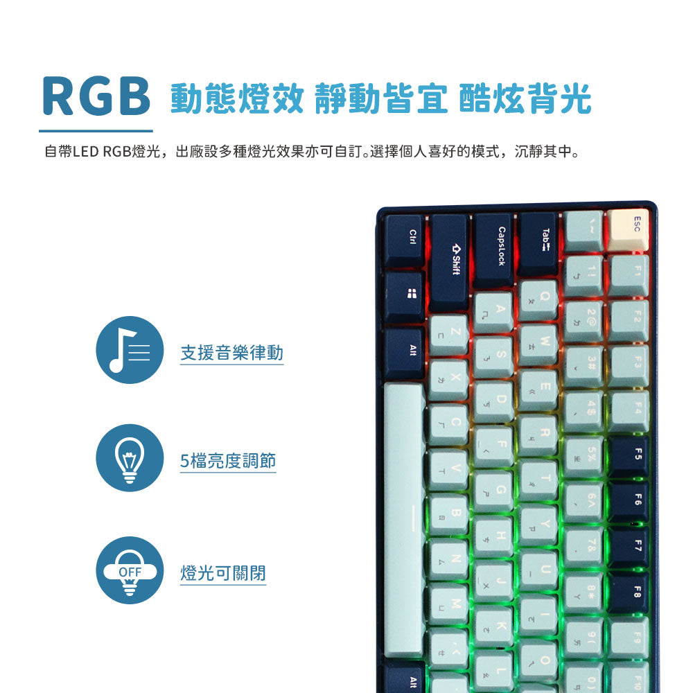 【RK】96 90% 藍牙三模無線機械鍵盤K黃軸 RGB 森林藍|中文