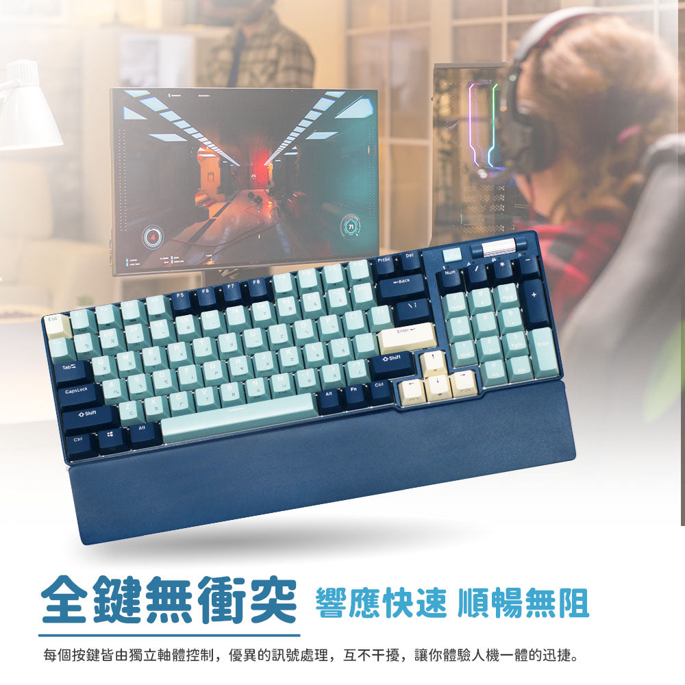 【RK】96 90% 藍牙三模無線機械鍵盤K黃軸 RGB 森林藍|中文