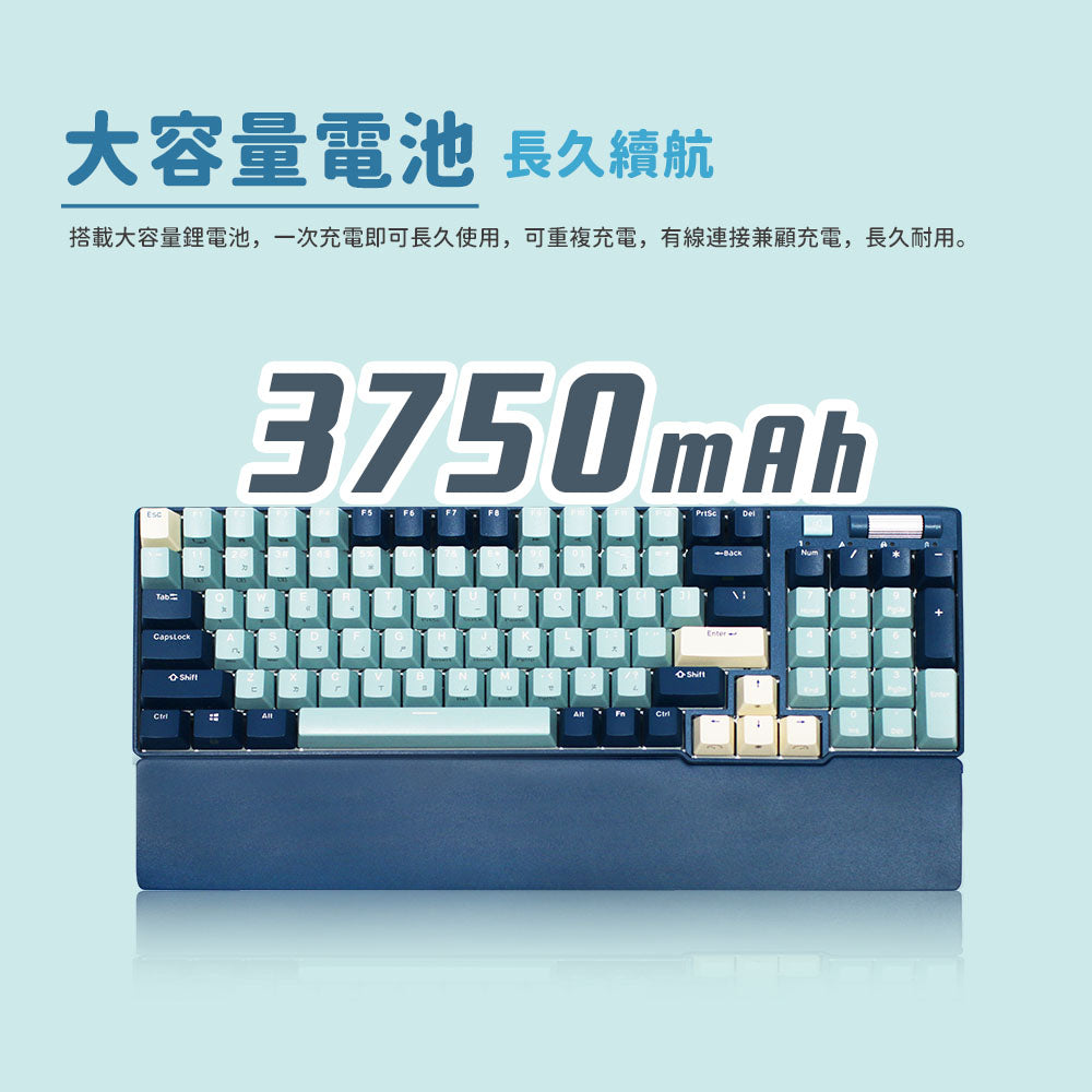 【RK】96 90% 藍牙三模無線機械鍵盤K黃軸 RGB 森林藍|中文