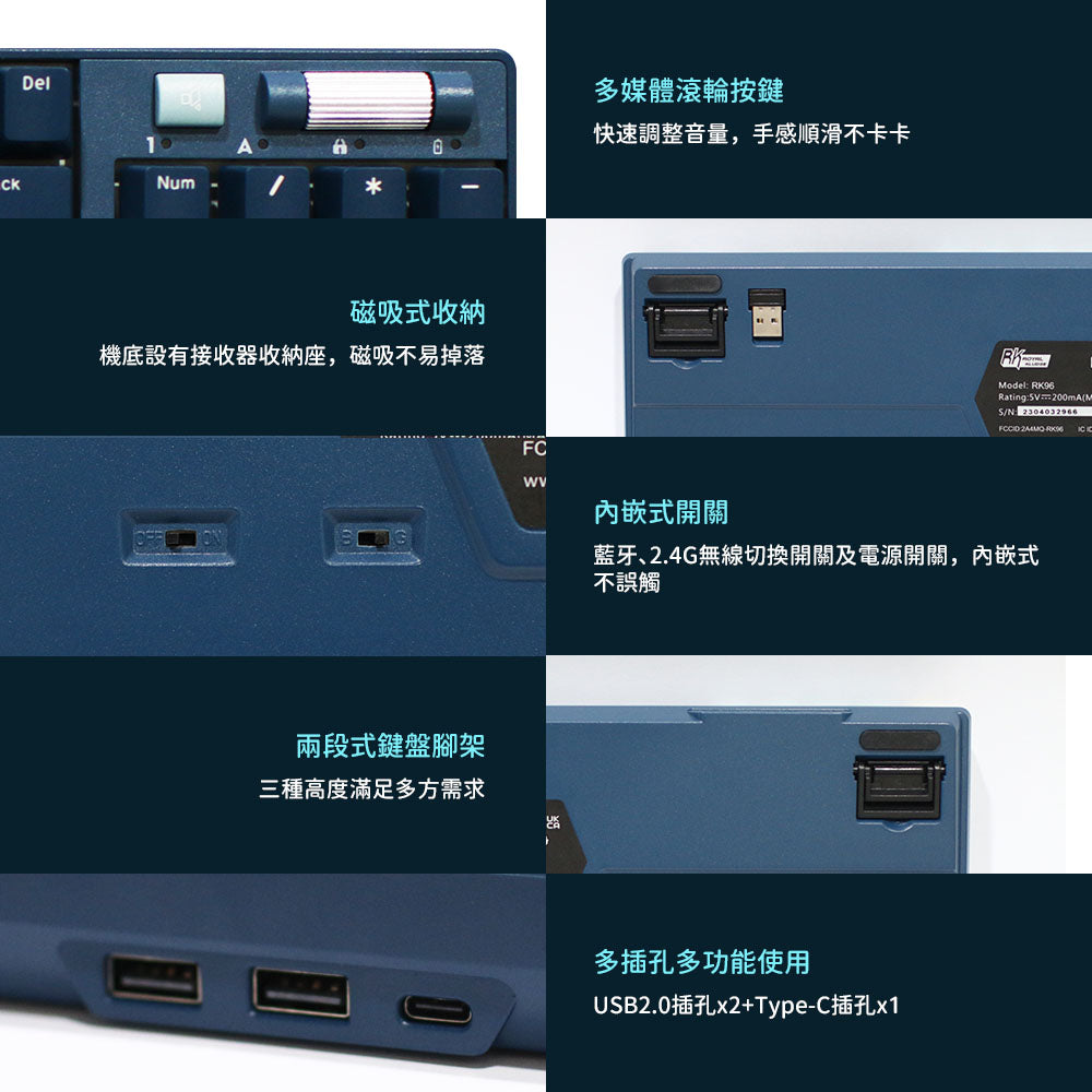 【RK】96 90% 藍牙三模無線機械鍵盤K黃軸 RGB 森林藍|中文