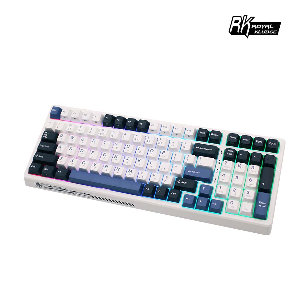 【RK】G98機械鍵盤 藍牙三模PBT鍵帽 100鍵K黃軸 RGB 藍色潮汐|注音