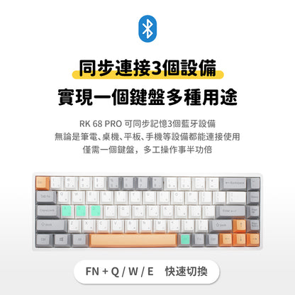 【RK】RK68 PRO 65% 藍牙三模無線機械鍵盤 紅軸 冰藍光 灰橙