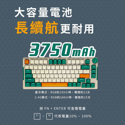 【RK】H81 75% 藍牙三模無線機械鍵盤 K黃軸 RGB 時光機｜中文