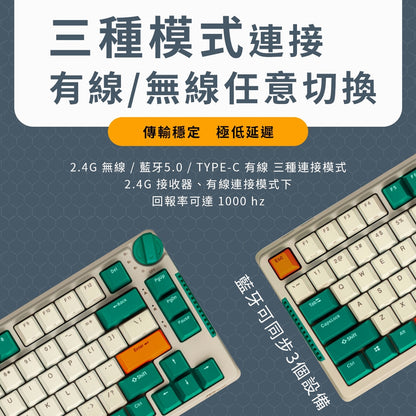 【RK】H81 75% 藍牙三模無線機械鍵盤 K黃軸 RGB 時光機｜中文