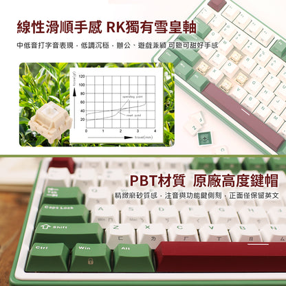 【RK】R75 抹茶紅豆配色 藍牙三模機械鍵盤 GASKET結構 雪皇軸 PBT鍵帽｜注音